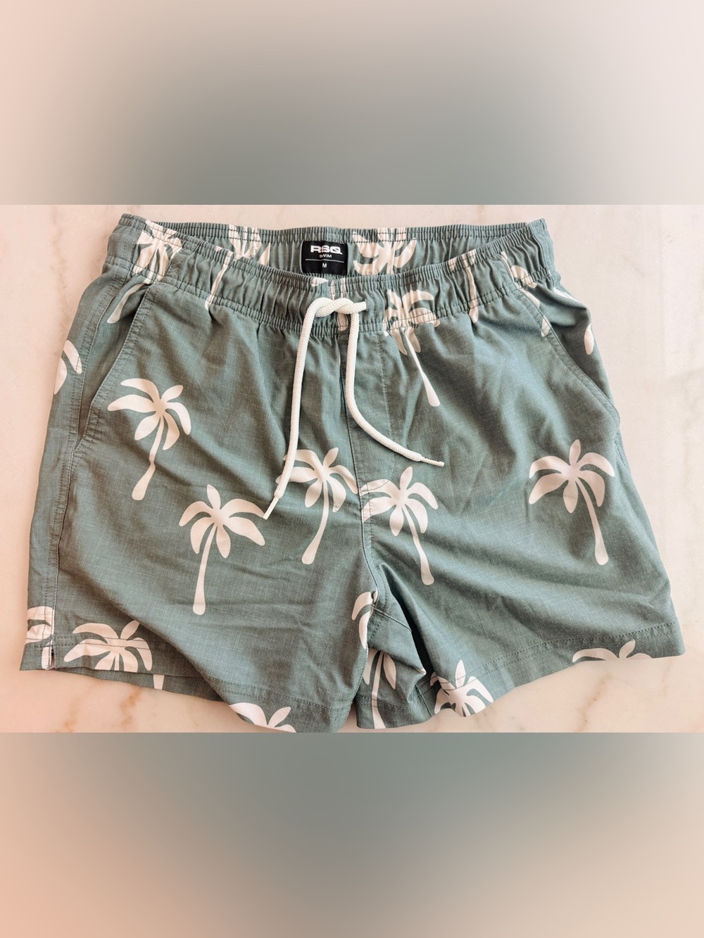 RSQ Men’s Sage Green Palm-Print Swim Shorts
